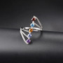 multi gemstone bypass line ring in rhodium over sterling silver shown in a lifestyle photo