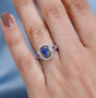 tanzanite pink tourmaline brown and white zircon ring in rhodium over sterling silver worn on a hand