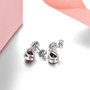 full view of freshwater pearl and garnet drop earrings in rhodium over sterling silver