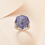 tanzanite cluster ring in rhodium over sterling silver shown in a lifestyle photo