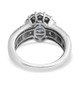 back view of tanzanite and moissanite wedding ring in rhodium over sterling silver