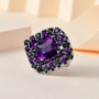 amethyst london blue topaz cocktail cluster ring in rhodium over sterling silver live studio