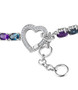 close up of london blue topaz amethyst and moissanite heart bracelet in rhodium over sterling silver