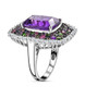 side view of amethyst multi gemstone cluster ring in rhodium over sterling silver