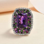 amethyst multi gemstone cluster ring in rhodium over sterling silver shown in a lifestyle photo