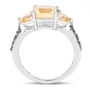 side view of citrine and champagne diamond three stone ring in rhodium over sterling silver