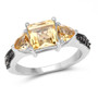 citrine champagne diamond three stone rhodium over sterling silver ring front