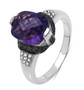 side view of amethyst black and white diamond ring in black and white rhodium over sterling silver