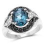 london blue topaz black spinel and white topaz ring in black and white rhodium over sterling silver