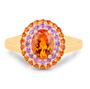 front view of citrine and amethyst halo ring in 14k yellow gold over sterling silver