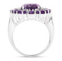 side view of oval amethyst and round tanzanite cluster ring in rhodium over sterling silver