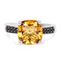front view of citrine and black spinel ring in black and white rhodium over sterling silver