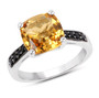 citrine and black spinel ring in black and white rhodium over sterling silver