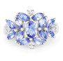 front view of tanzanite and white topaz cluster ring in rhodium over sterling silver