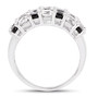 side view of white topaz and black spinel checkerboard ring in rhodium over sterling silver