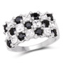 white topaz and black spinel checkerboard ring in rhodium over sterling silver