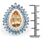 citrine and london blue topaz pear halo ring in rhodium over sterling silver scale measurements