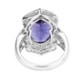 back view of oval iolite and white diamond ring in 14k white gold