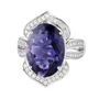 front view of oval iolite and white diamond ring in 14k white gold
