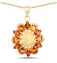 ethiopian opal and citrine halo pendant necklace in 14k yellow gold over sterling silver