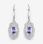 tanzanite and white topaz leverback earrings in rhodium over sterling silver shown in a lifestyle photo