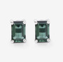 front view of emerald cut green tourmaline stud earrings in 14k white gold