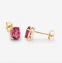 full view of oval cut pink tourmaline stud earrings in 14k yellow gold