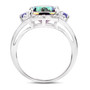 full view of mystic quartz tanzanite and white zircon ring in rhodium over sterling silver