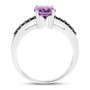 full view of round amethyst and black spinel ring in black and white rhodium over sterling silver