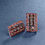 full view of rectangular black and red garnet cluster earrings in rhodium over sterling silver