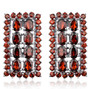 rectangular black and red garnet cluster earrings in rhodium over sterling silver