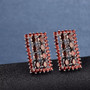 close up of rectangular black and red garnet cluster earrings in rhodium over sterling silver