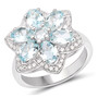 aquamarine and white zircon halo cluster ring in rhodium over sterling silver