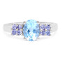 front view of sky blue topaz and tanzanite ring in rhodium over sterling silver
