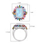 rainbow moonstone and multi gemstone halo ring in rhodium over sterling silver shown for size comparison