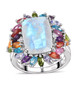 rainbow moonstone and multi gemstone halo ring in rhodium over sterling silver