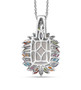 back view of rainbow moonstone and multi gemstone pendant necklace in rhodium over sterling silver