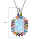 rainbow moonstone and multi gemstone pendant necklace in rhodium over sterling silver shown for size comparison