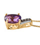 side view of amethyst champagne and white diamond pendant necklace in 18k yellow gold over sterling silver