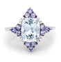 aquamarine diamond and tanzanite ring in 10k white gold flat lay