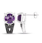 full view of amethyst black and white diamond earrings in black and white rhodium over sterling silver