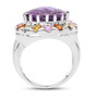 full view of amethyst and multi color sapphire round halo ring in rhodium over sterling silver