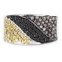 full view of yellow black and champagne diamond ring in black and white rhodium over sterling silver