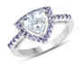 aquamarine and tanzanite trillion halo ring in rhodium over sterling silver
