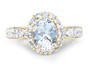 front view of aquamarine and diamond accents halo ring in 10k yellow gold