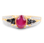 front view of ruby and black spinel ring in rhodium and 14k yellow gold over sterling silver