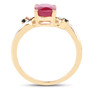 full view of ruby and black spinel three stone ring in rhodium and 14k yellow gold over sterling silver