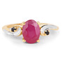 front view of ruby and black spinel three stone ring in rhodium and 14k yellow gold over sterling silver