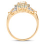 side view of aquamarine and blue topaz ring in rhodium and 14k yellow gold over sterling silver