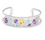 front view of multi gemstone cuff bracelet in rhodium over sterling silver